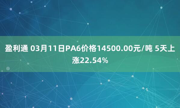 盈利通 03月11日PA6价格14500.00元/吨 5天上涨22.54%