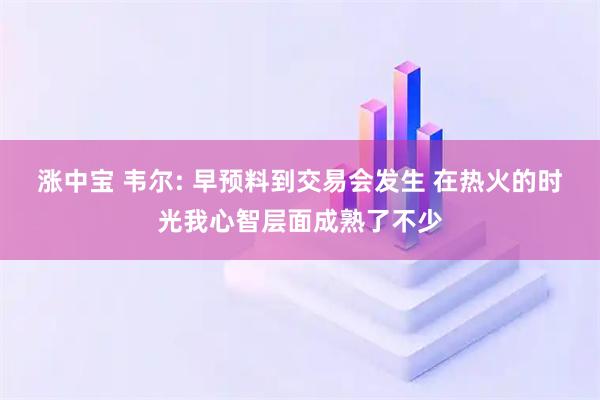 涨中宝 韦尔: 早预料到交易会发生 在热火的时光我心智层面成熟了不少